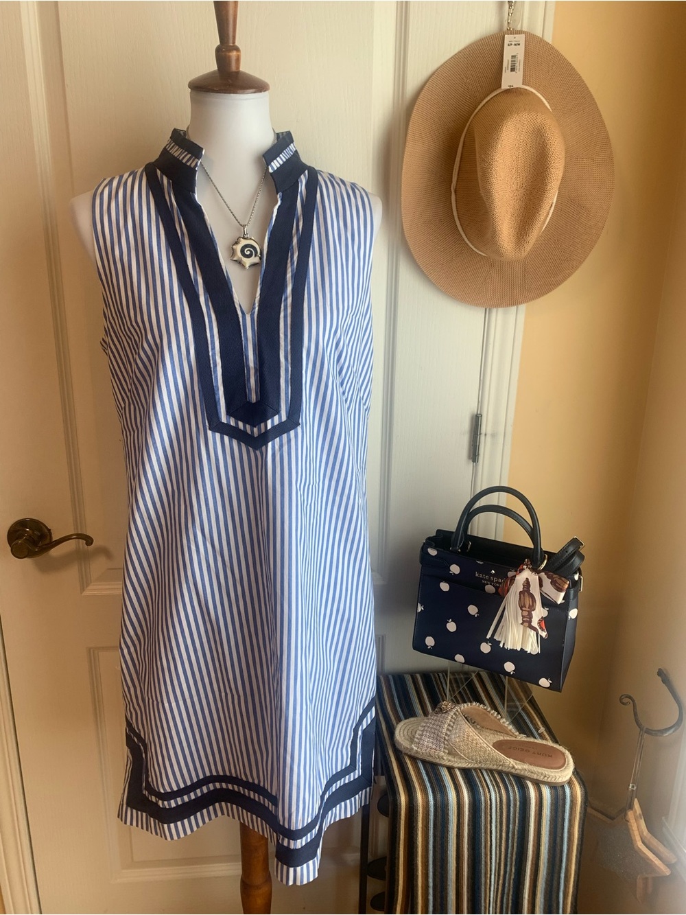 Navy & White Striped Sleeveless Tunic Dress